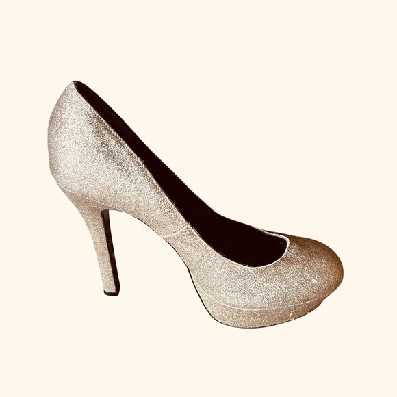 Betsey Johnson Pump Heels Shoe 10 M DISKKO Gold Glitter Leopard Platform Party - Picture 2 of 16